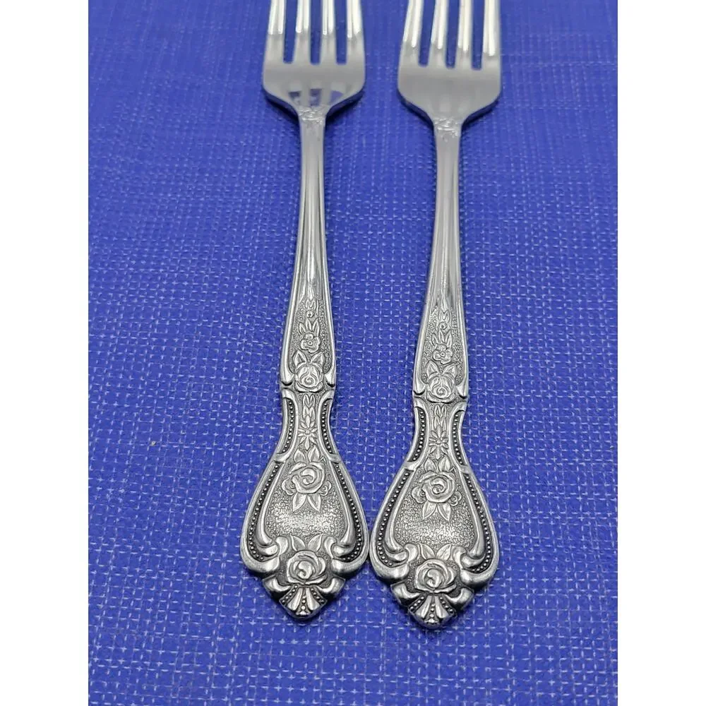 NORMANDY Floral Stainless Silverware Japan Set 2 Dinner Fork 7.75